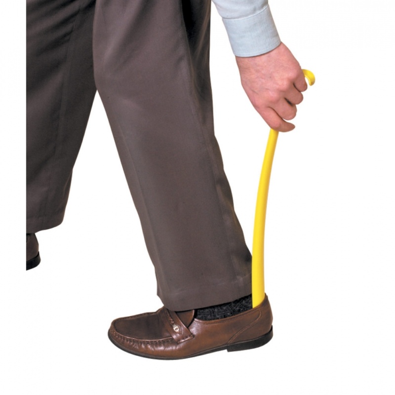 Schoenlepel plastic met haak - geel